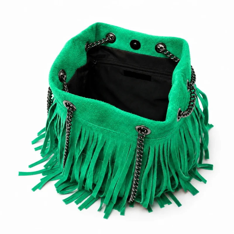 Sac à main à franges en daim TADI Vert menthe