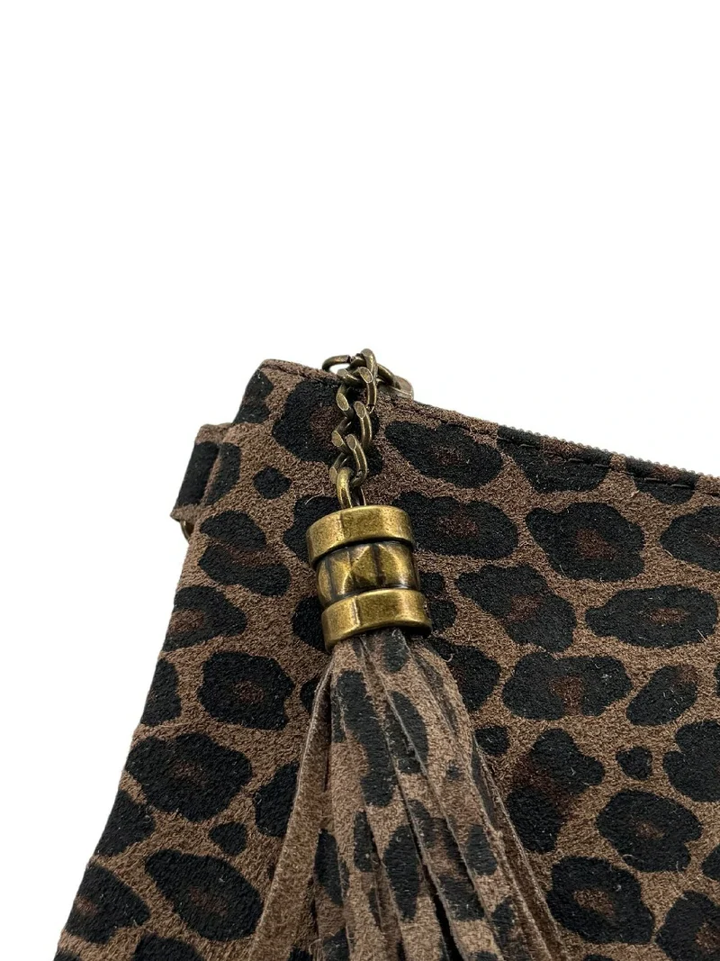 Sac pochette en daim à motif MORGANE JUNGLE Léopard taupe foncé