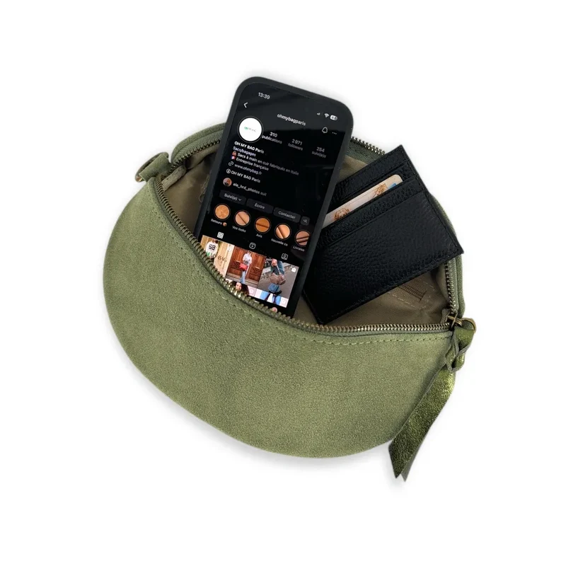 Sac banane en daim LOU SUE Vert pastel