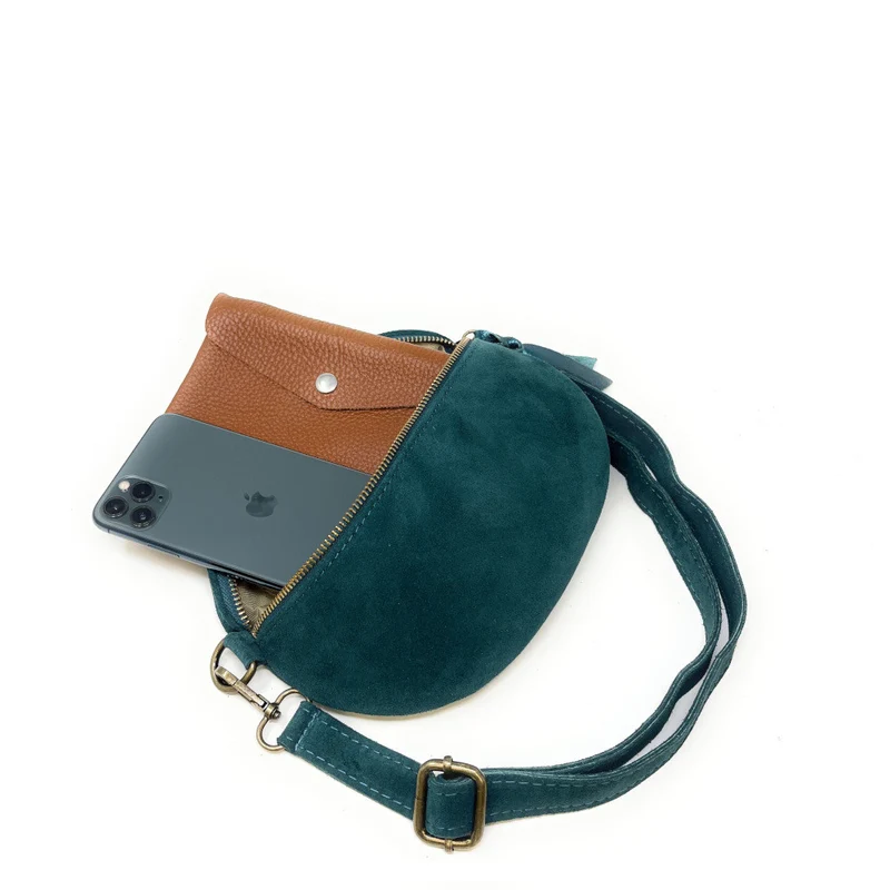 Sac banane en daim LOU SUE Vert forêt