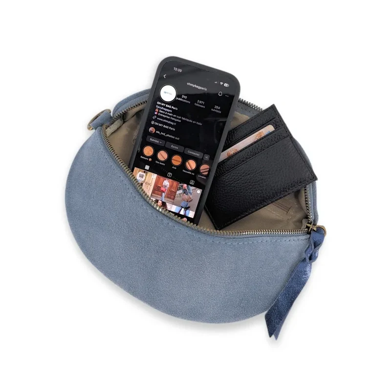 Sac banane en daim LOU SUE Bleu pastel