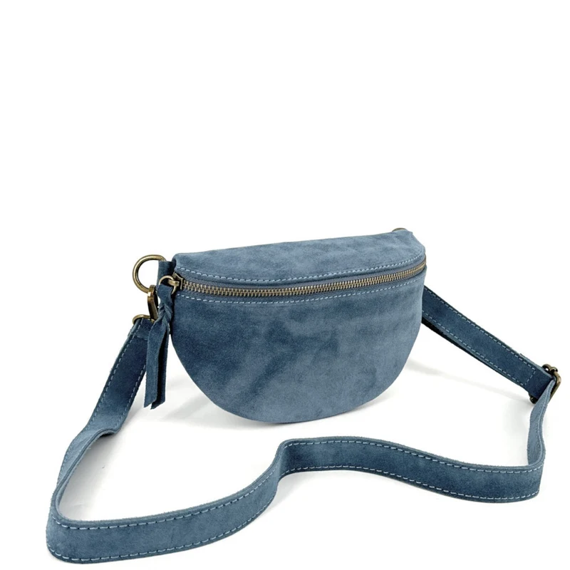 Sac banane en daim LOU SUE Bleu denim