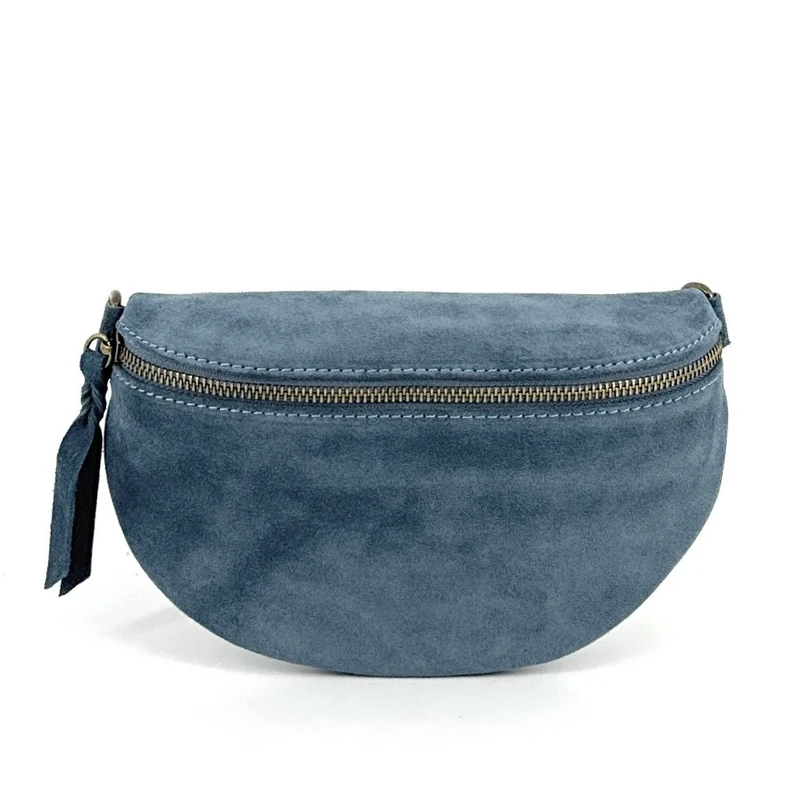 Sac banane en daim LOU SUE Bleu denim