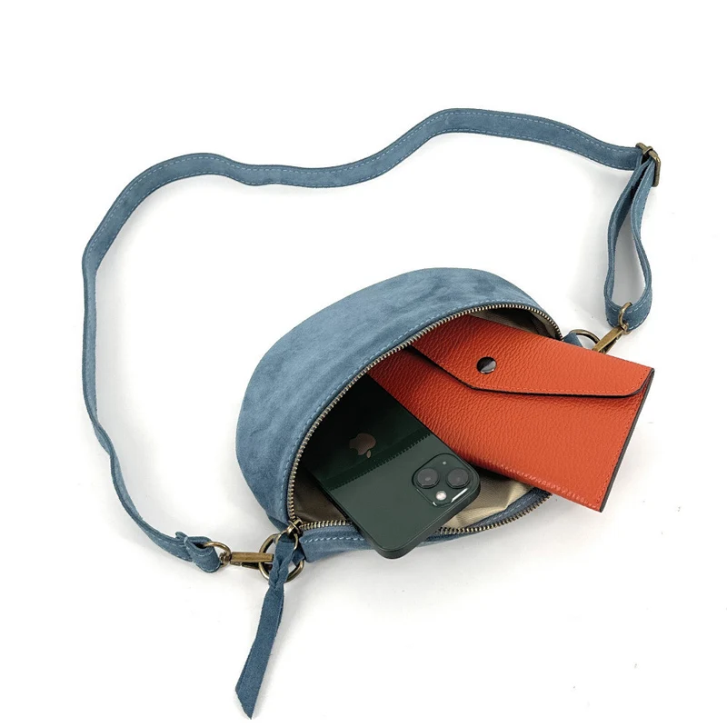 Sac banane en daim LOU SUE Bleu denim