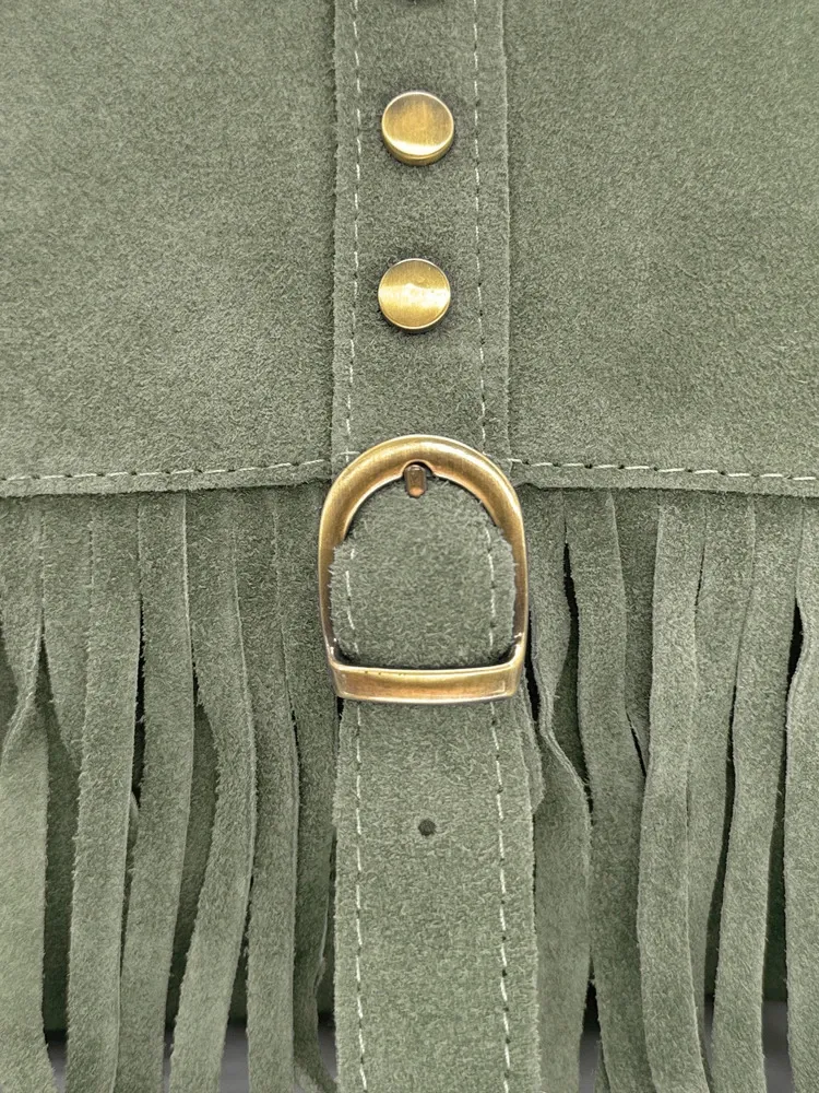 Sac à main en daim PARAISO Vert amande