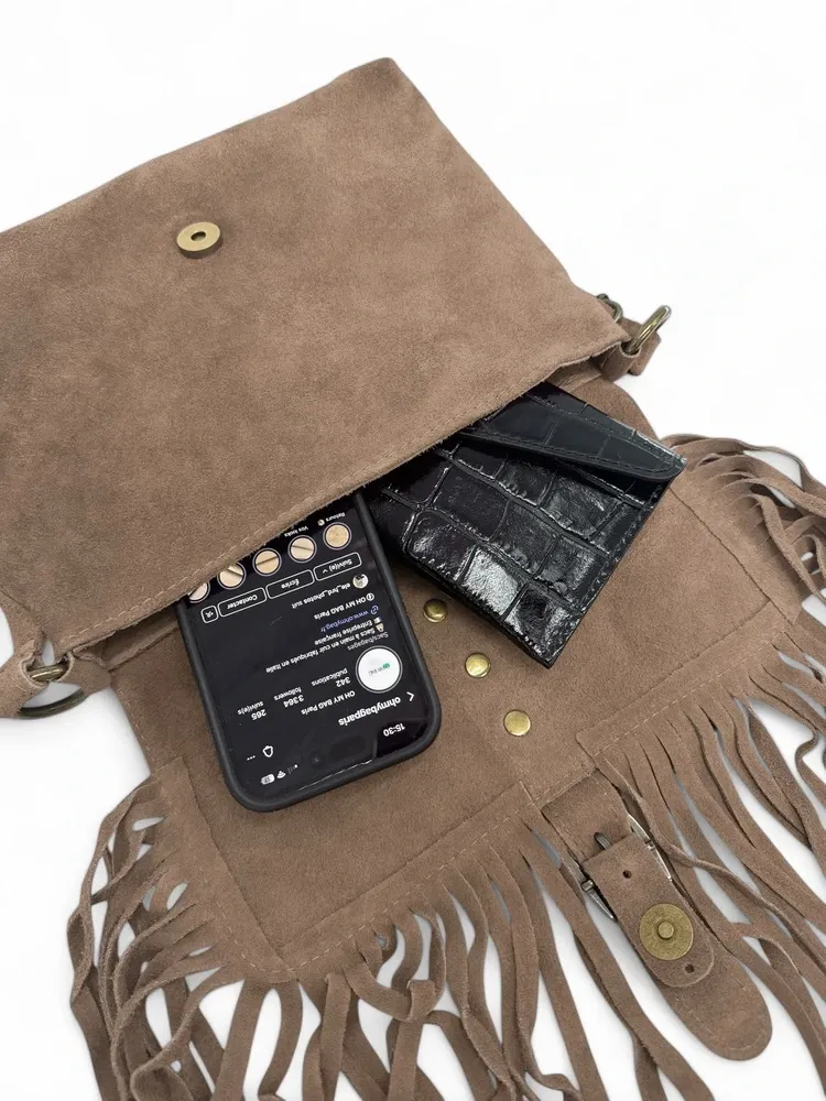 Sac à main en daim PARAISO Taupe foncé