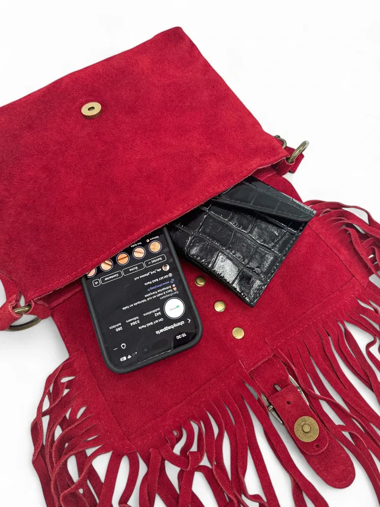 Sac à main en daim PARAISO Rouge intense