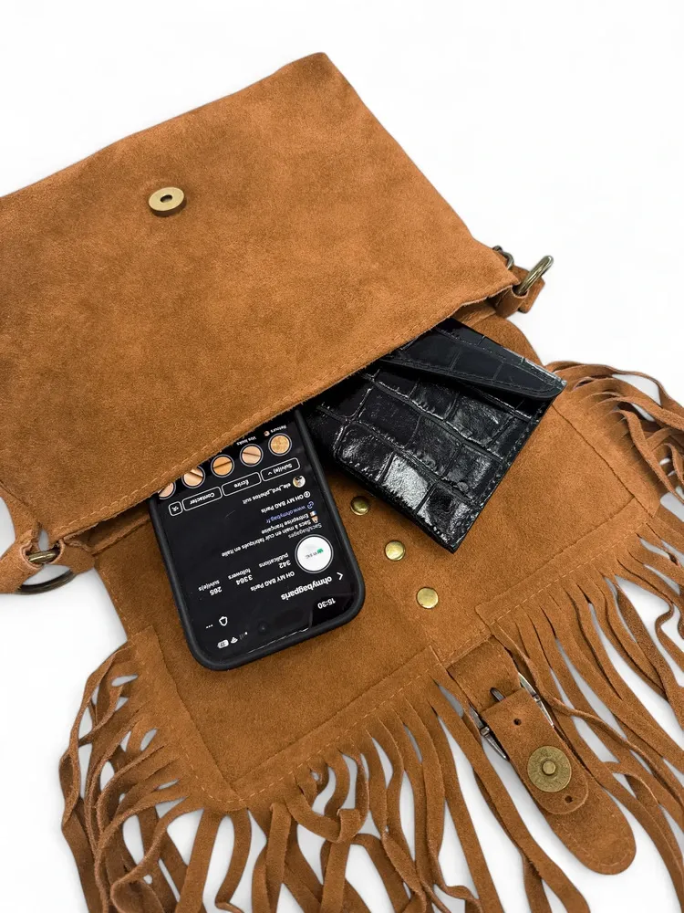 Sac à main en daim PARAISO Camel foncé