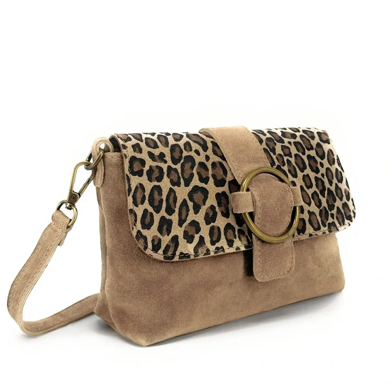 Sac en daim imprimé léopard VERONE SUEDE LEO Taupe