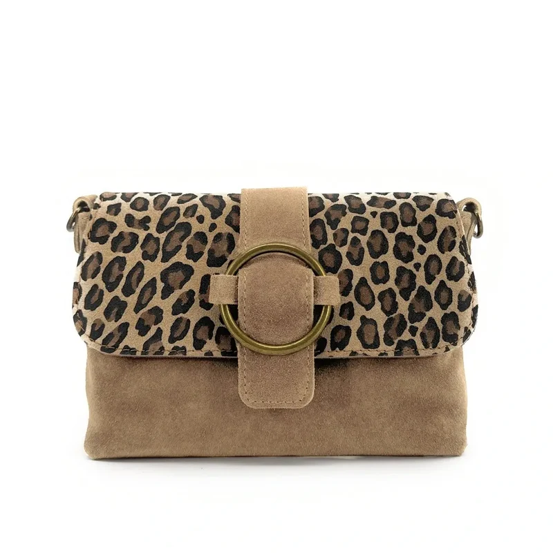 Sac en daim imprimé léopard VERONE SUEDE LEO Taupe