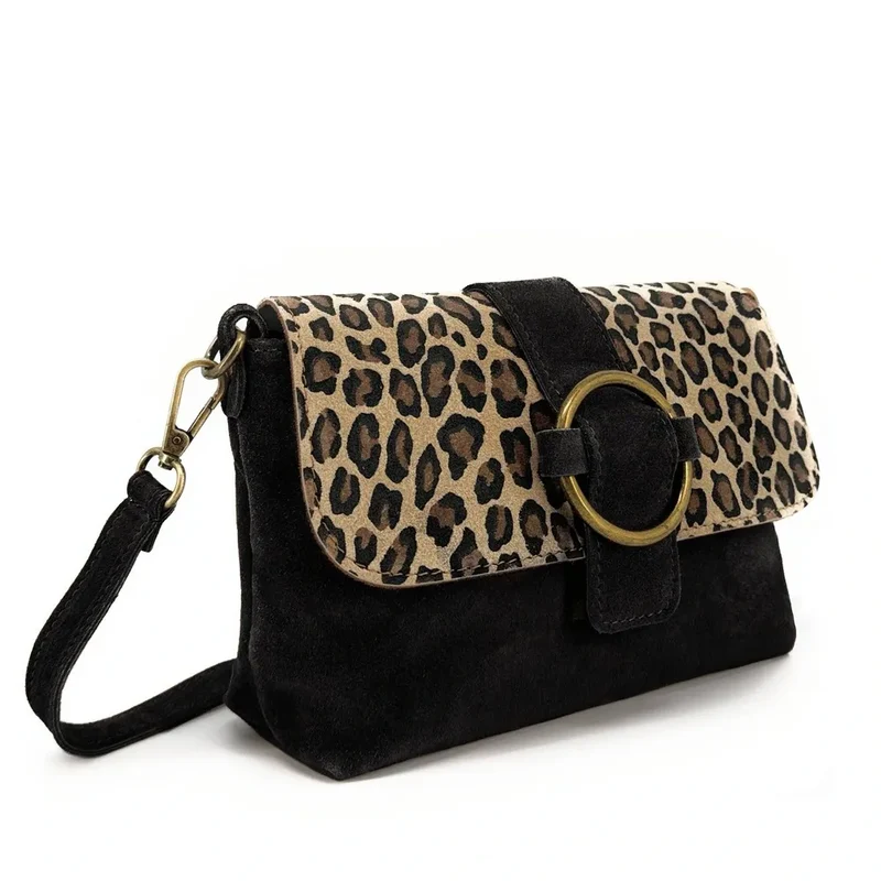 Sac à main en daim imprimé léopard VERONE SUEDE LEO Noir