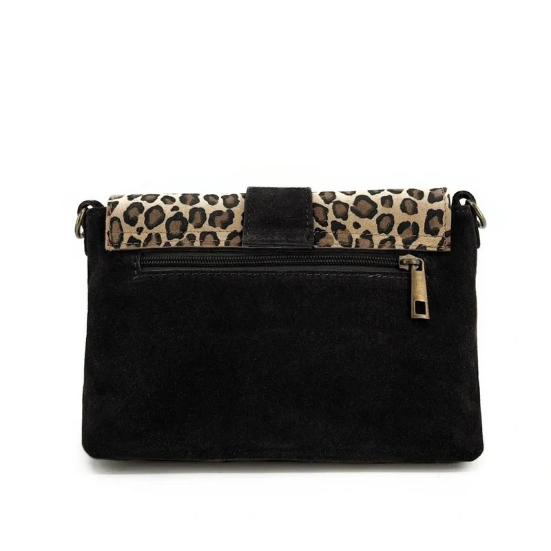 Sac à main en daim imprimé léopard VERONE SUEDE LEO Noir
