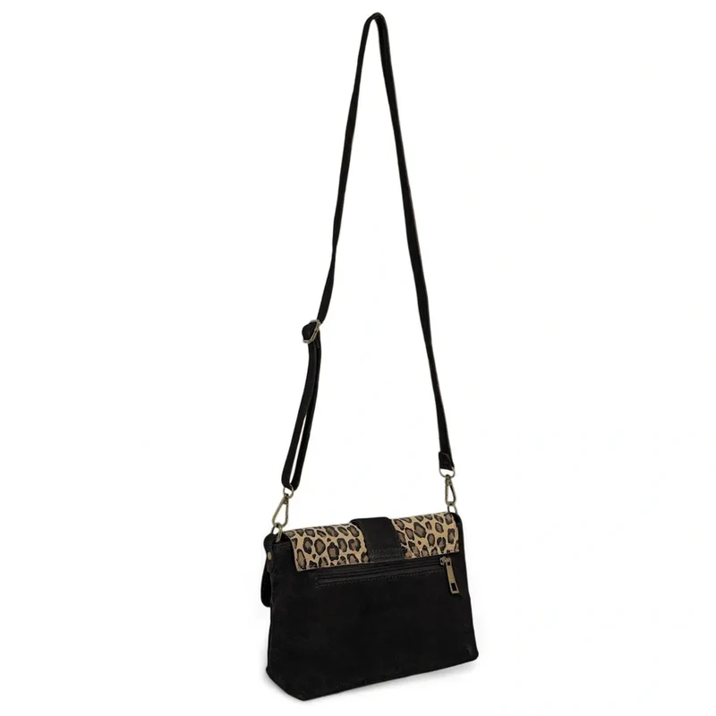 Sac à main en daim imprimé léopard VERONE SUEDE LEO Noir