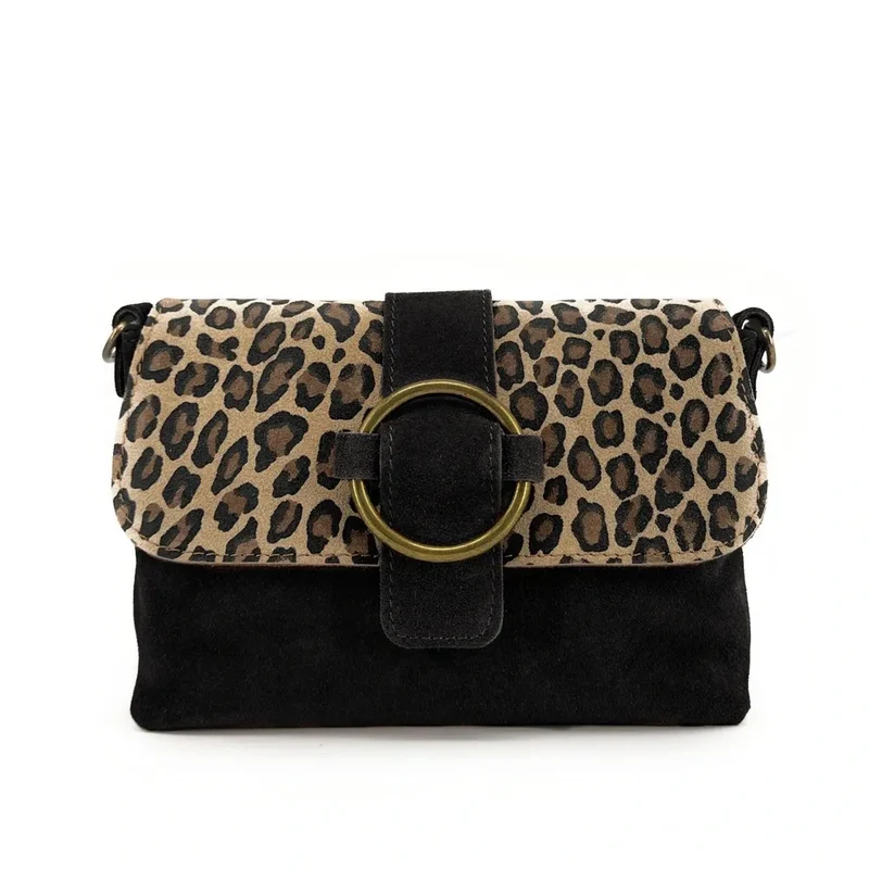 Sac à main en daim imprimé léopard VERONE SUEDE LEO Noir