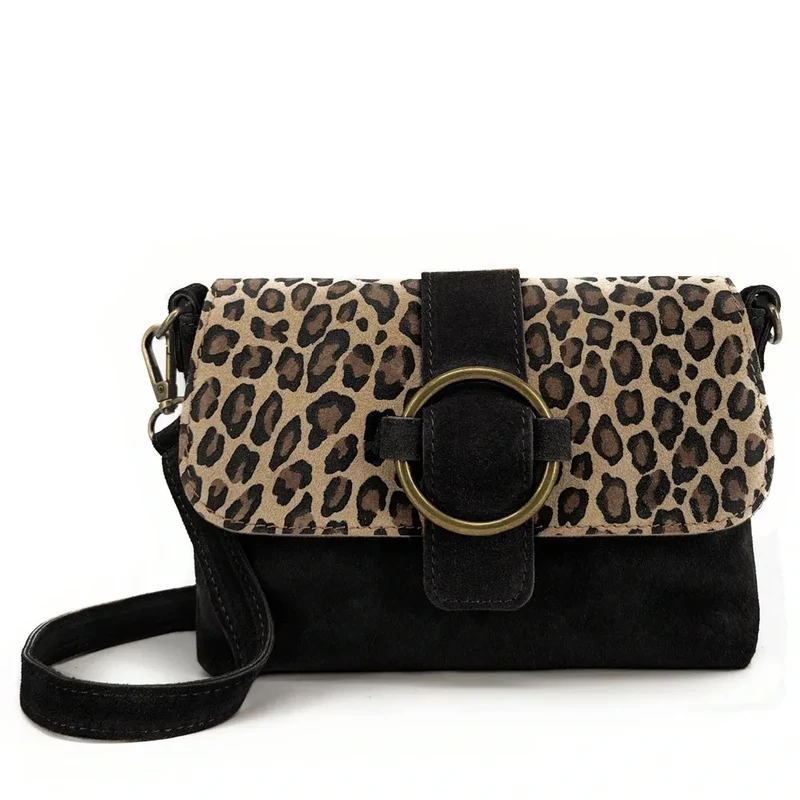 Sac à main en daim imprimé léopard VERONE SUEDE LEO Noir
