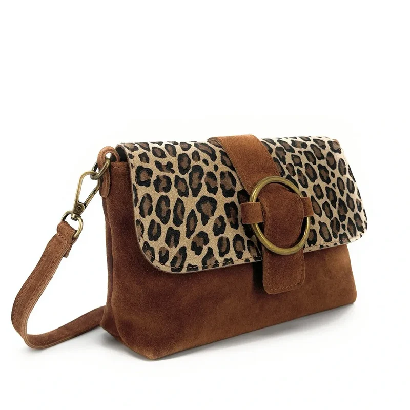 Sac à main en daim imprimé léopard VERONE SUEDE LEO Camel