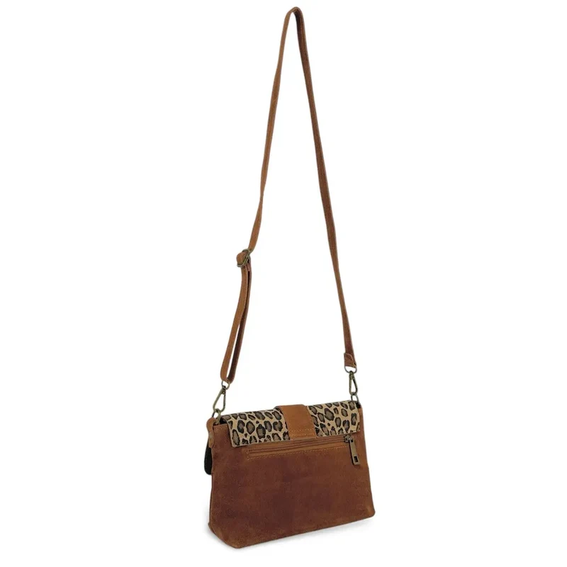 Sac à main en daim imprimé léopard VERONE SUEDE LEO Camel