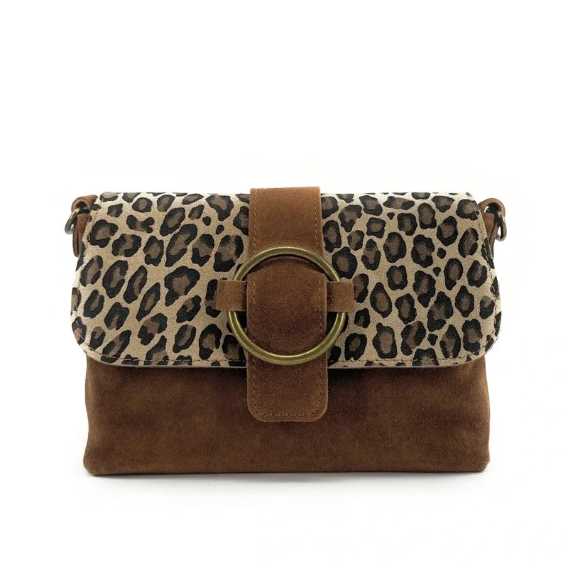 Sac à main en daim imprimé léopard VERONE SUEDE LEO Camel