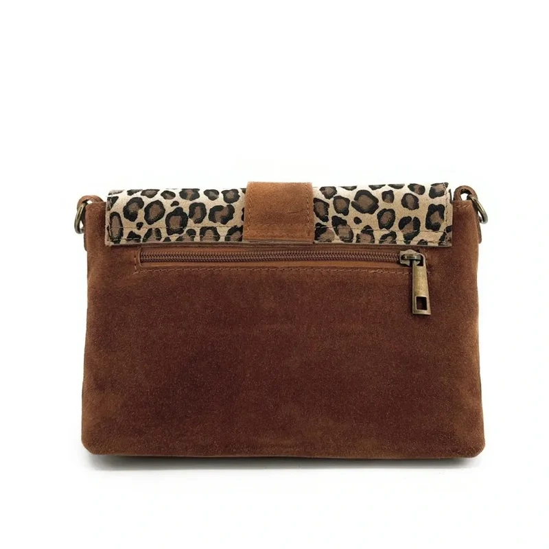 Sac à main en daim imprimé léopard VERONE SUEDE LEO Camel