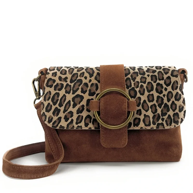 Sac à main en daim imprimé léopard VERONE SUEDE LEO Camel