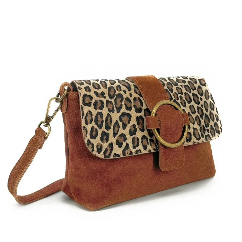 Sac en daim imprimé léopard VERONE SUEDE LEO Rouge brique