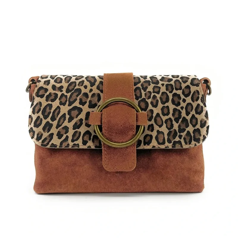 Sac en daim imprimé léopard VERONE SUEDE LEO Rouge brique