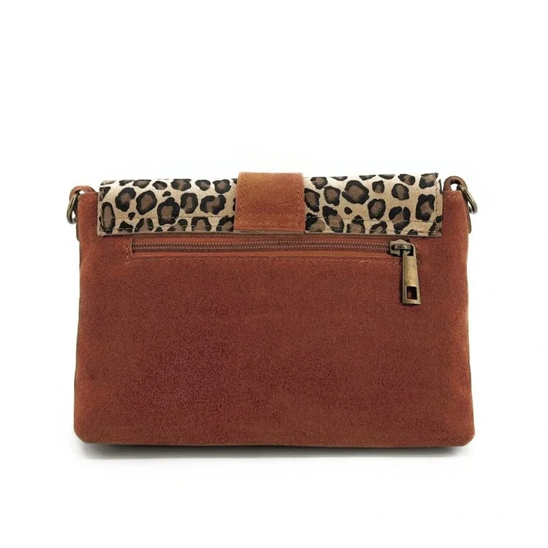 Sac en daim imprimé léopard VERONE SUEDE LEO Rouge brique