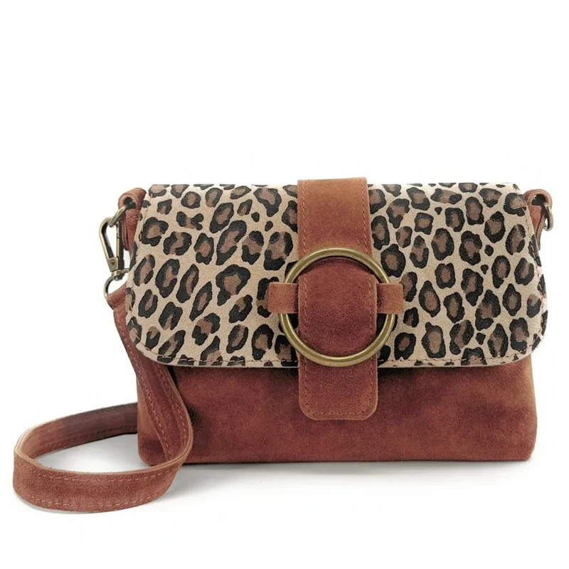 Sac en daim imprimé léopard VERONE SUEDE LEO Rouge brique