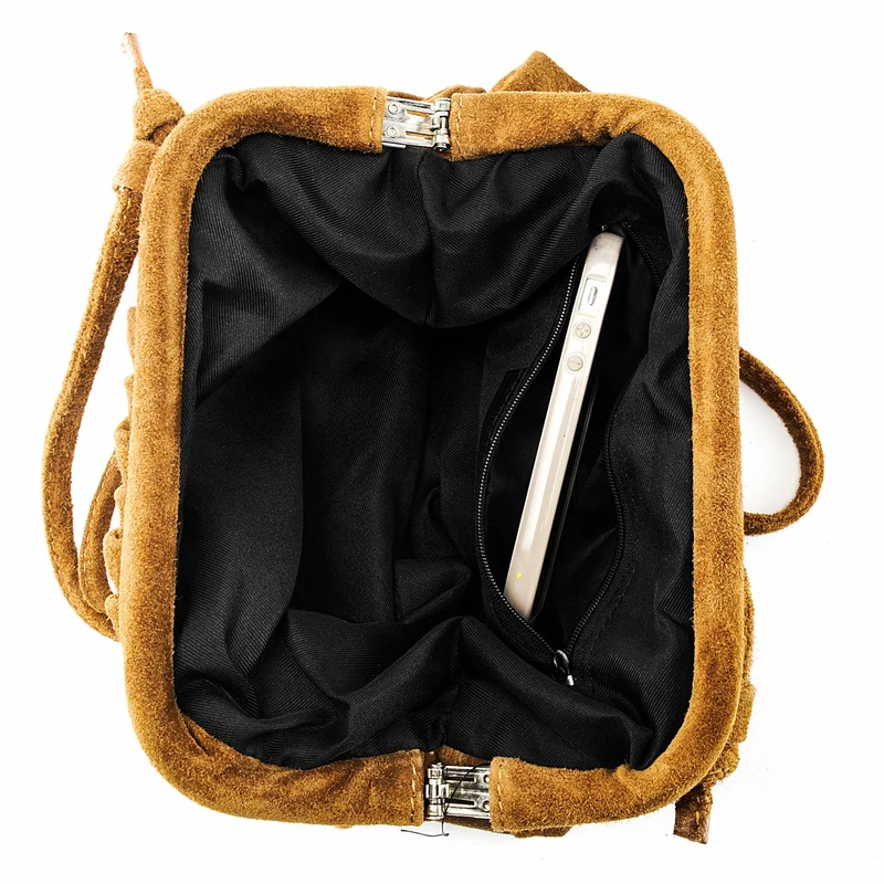 Sac à main pouch en daim BRASILIA Cognac