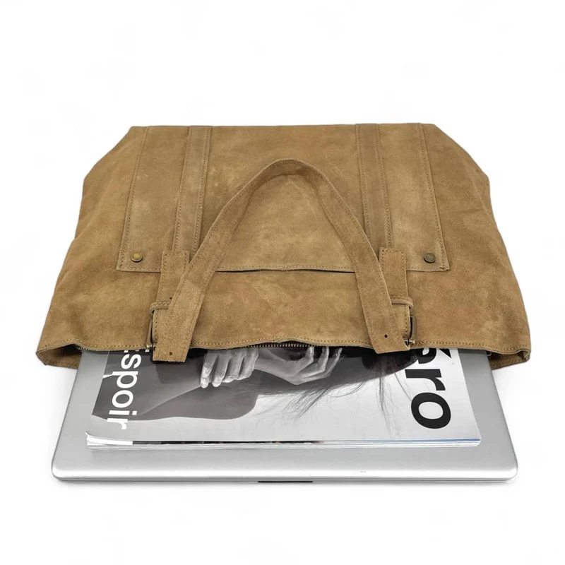 Sac cabas en daim TOKYO Taupe clair - Précommande