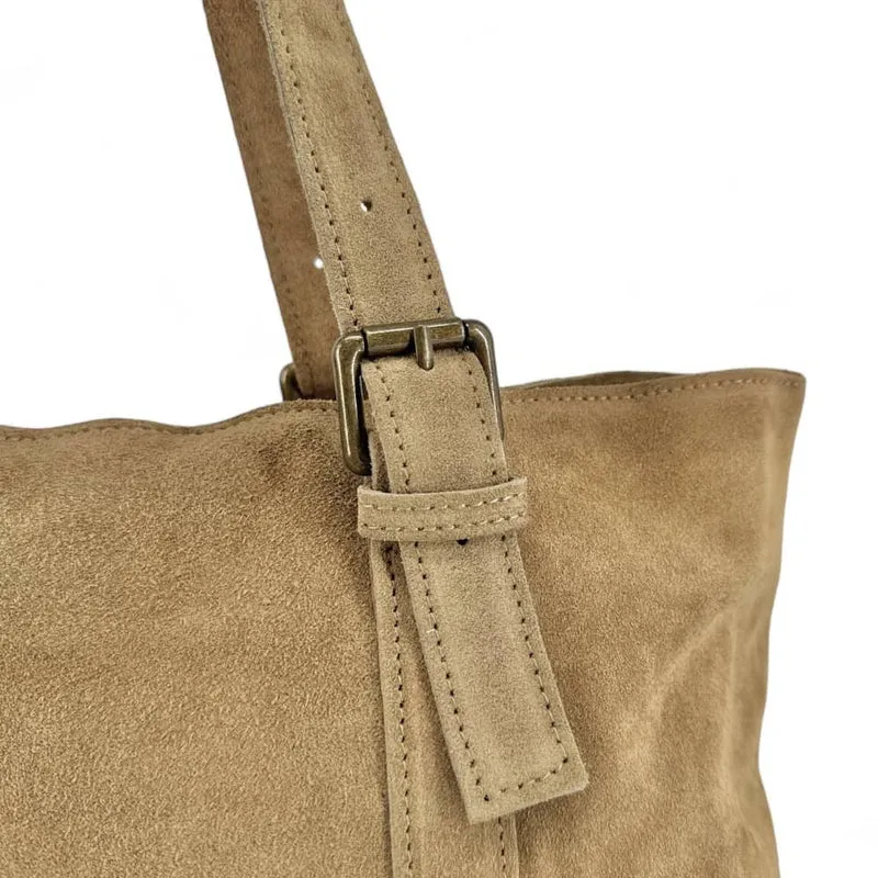 Sac cabas en daim TOKYO Taupe clair - Précommande