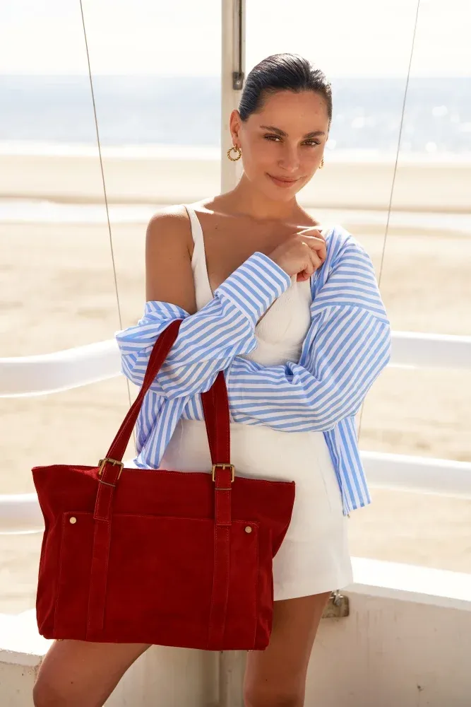 Sac cabas en daim TOKYO Rouge garance