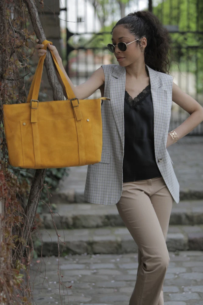 Sac cabas en daim TOKYO Jaune tournesol