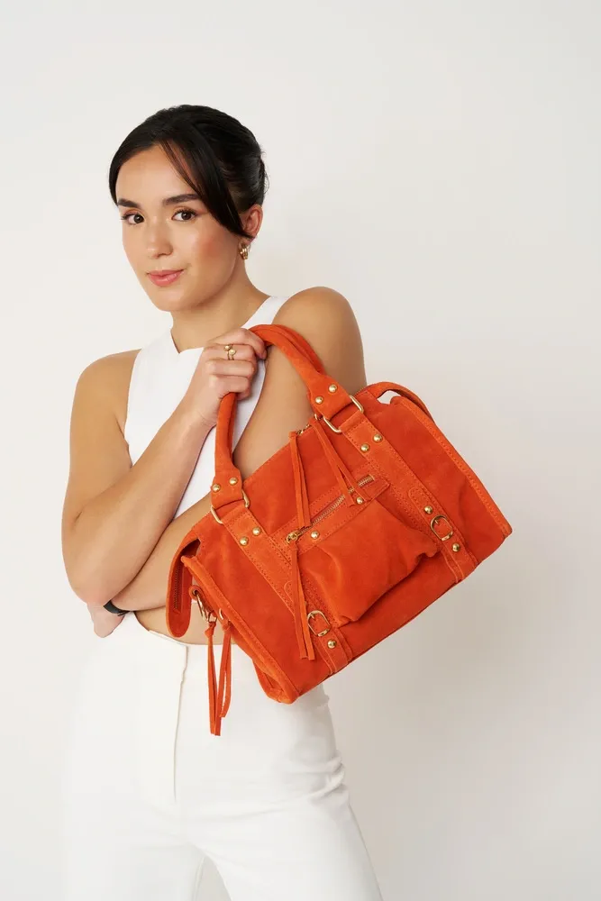Sac à main en daim STORM SUEDE GOLD Mandarine