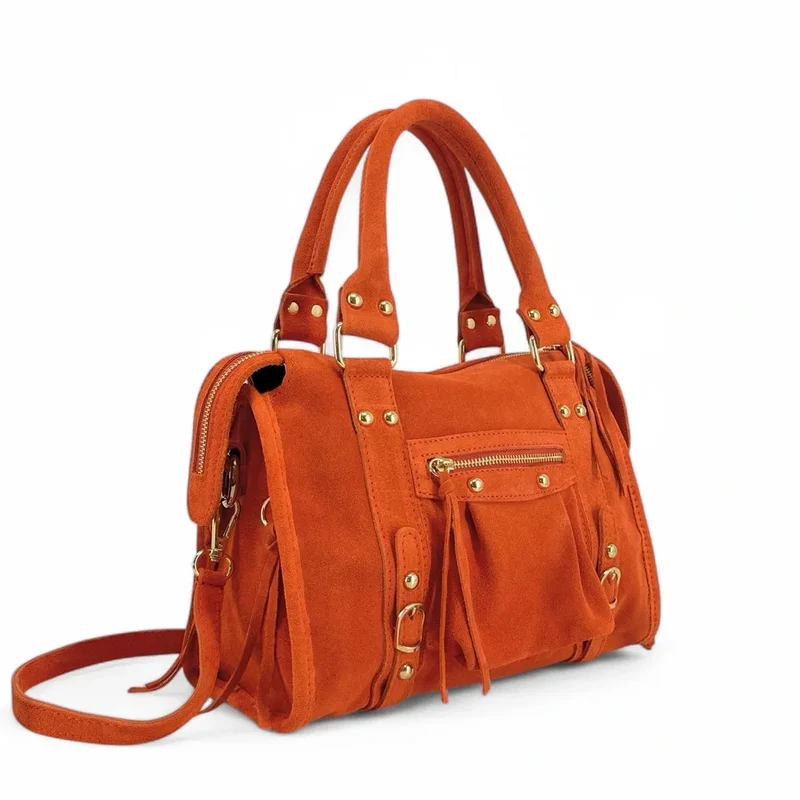 Sac à main en daim STORM SUEDE GOLD Mandarine