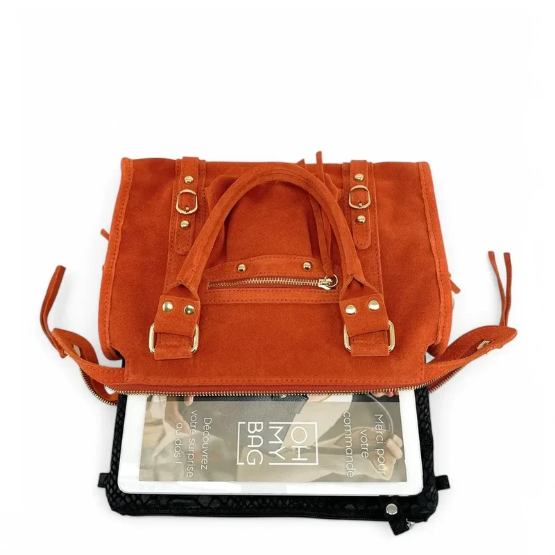 Sac à main en daim STORM SUEDE GOLD Mandarine