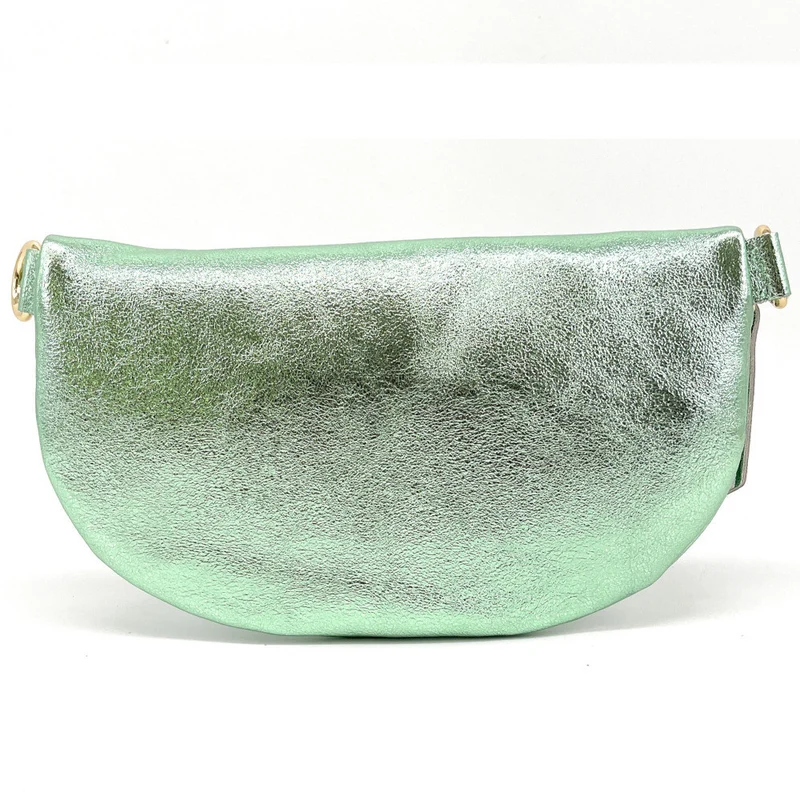 Sac banane en cuir irisé LOU-DO métal doré Menthe givrée