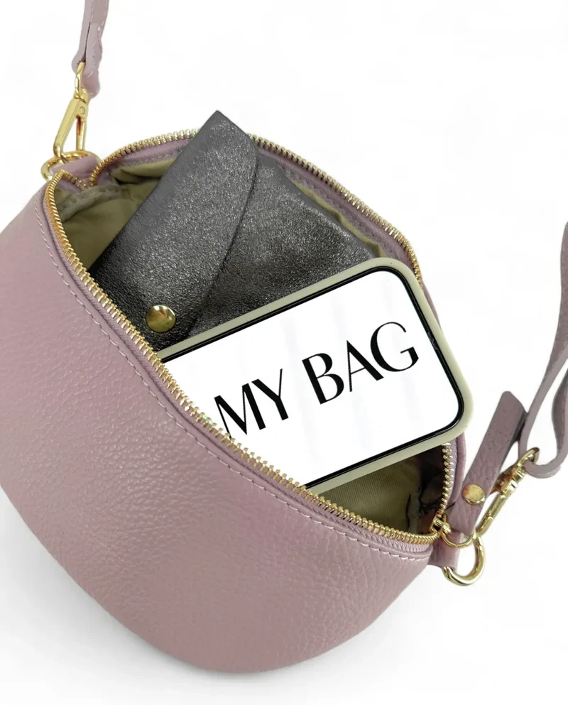 Sac banane en cuir grainé LOU-DO métal doré Lilas