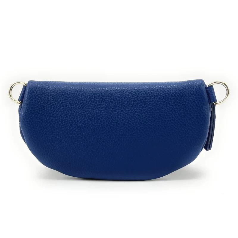 Sac banane en cuir grainé LOU-DO métal doré Bleu roi