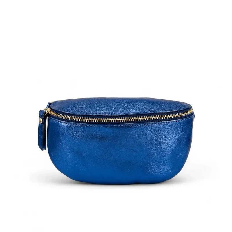 Sac banane en cuir irisé LOU-DO métal doré Bleu roi irisé