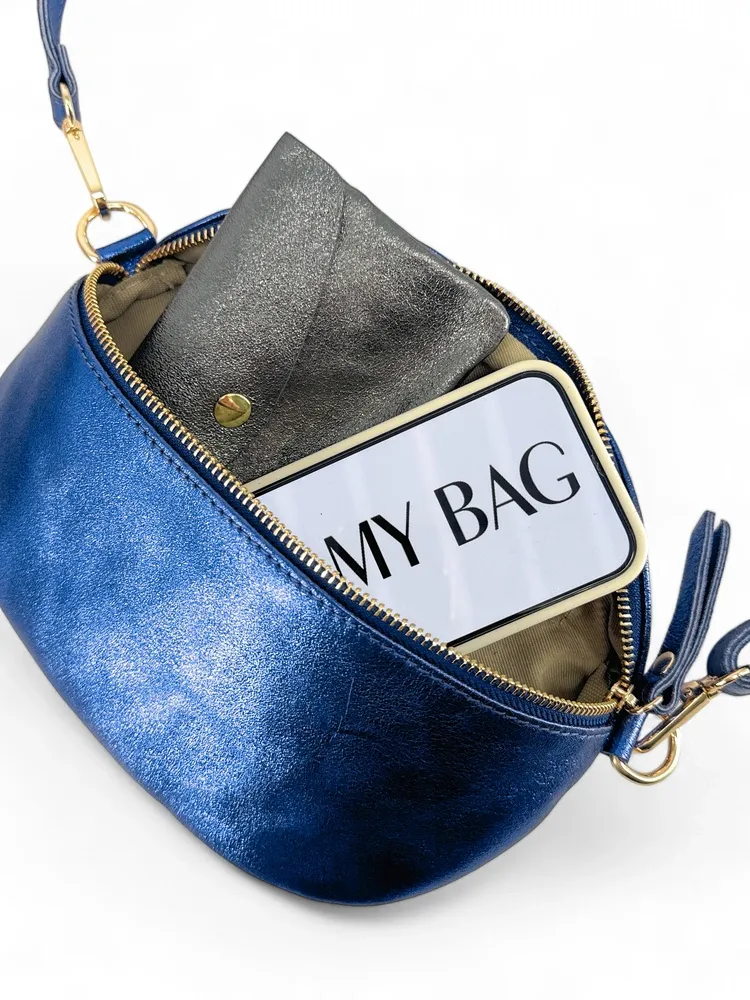 Sac banane en cuir irisé LOU-DO métal doré Bleu roi irisé