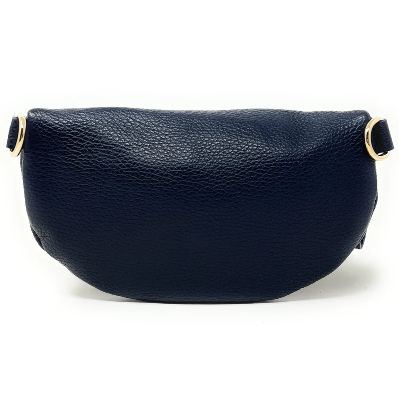 Sac banane en cuir grainé LOU-DO métal doré Bleu marine