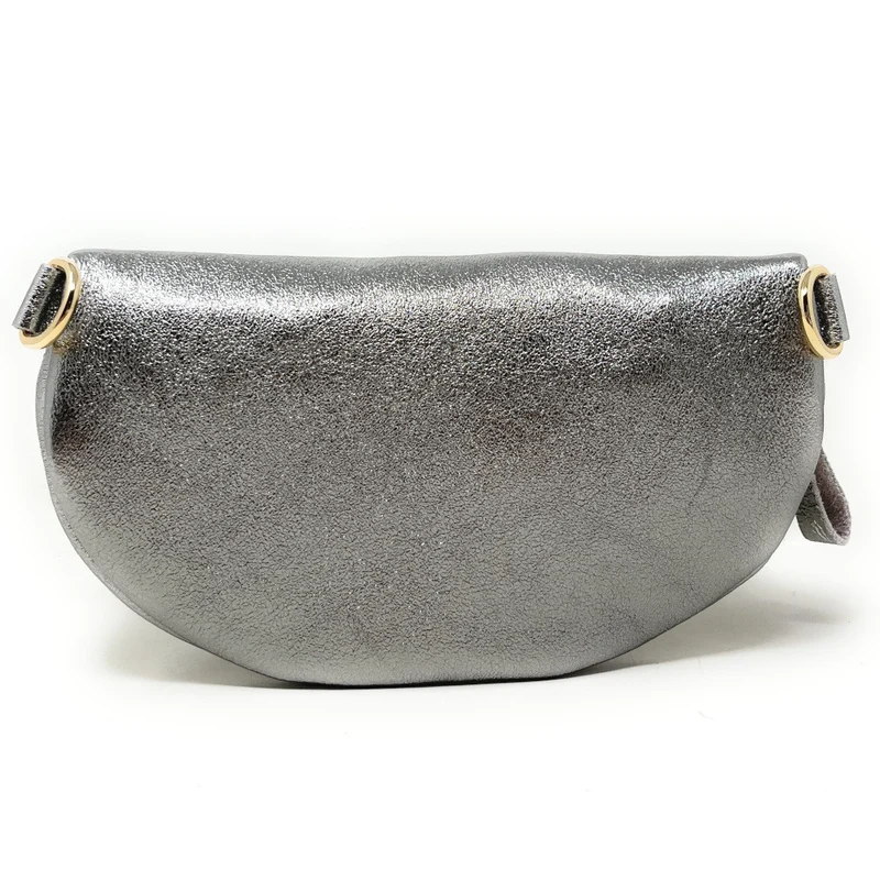 Sac banane en cuir irisé LOU-DO métal doré Argent foncé