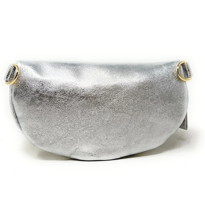 Sac banane en cuir irisé LOU-DO métal doré Argent clair