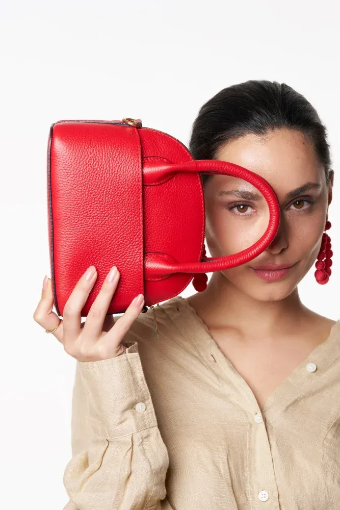 Mini-sac à main en cuir grainé MANOLITA Rouge garance