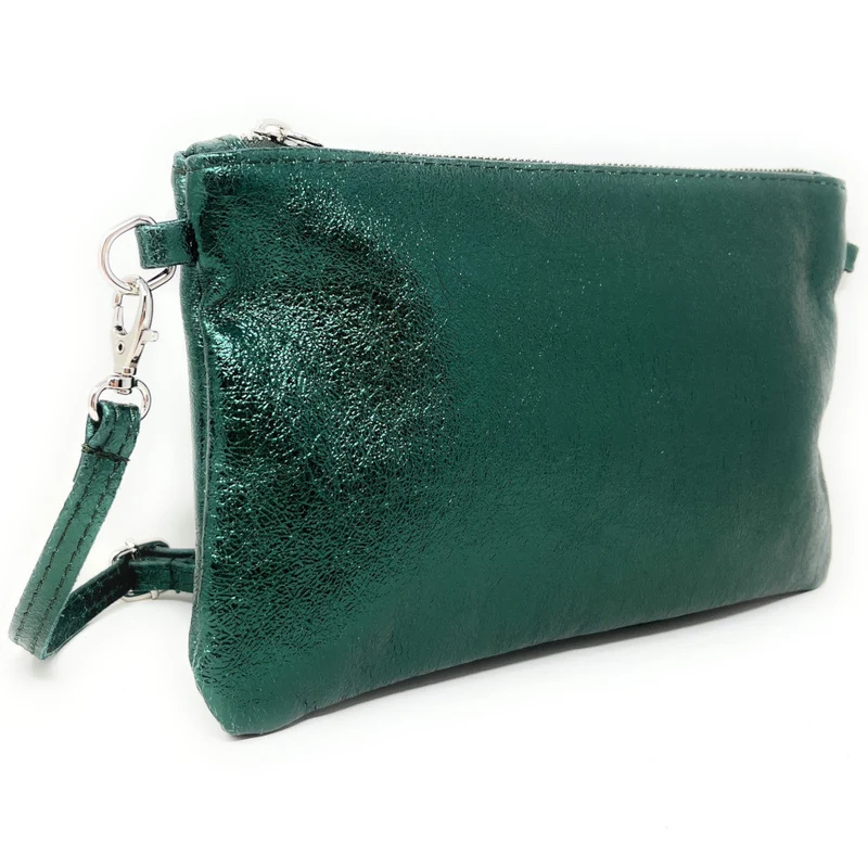 Sac pochette en cuir irisé MELUSINE Vert forêt