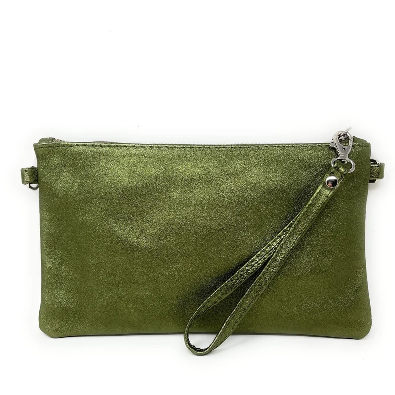 Sac pochette en cuir irisé MELUSINE Kaki irisé