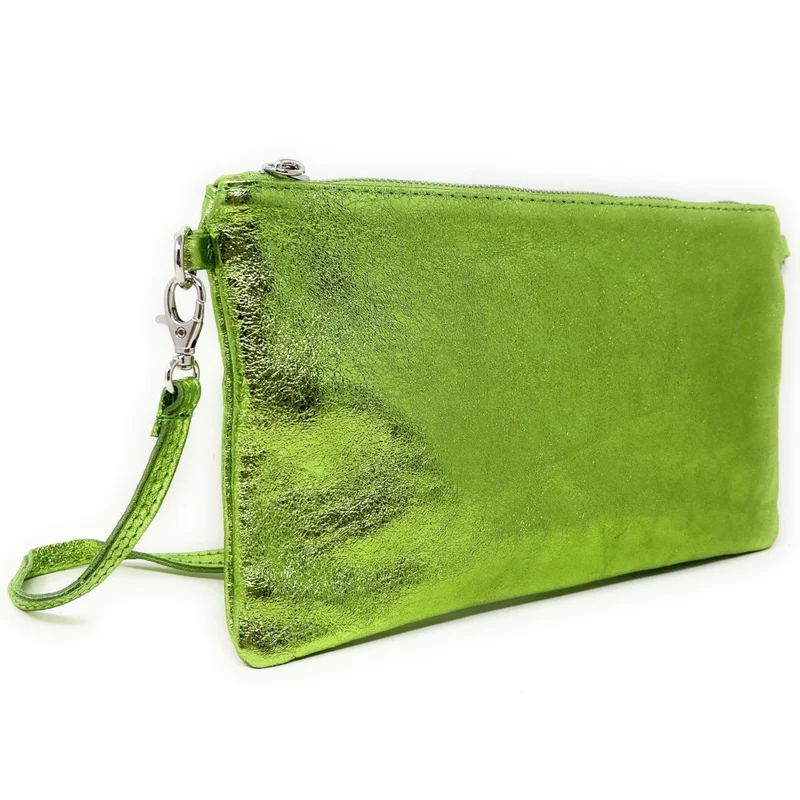 Sac pochette en cuir irisé MELUSINE Vert anis irisé