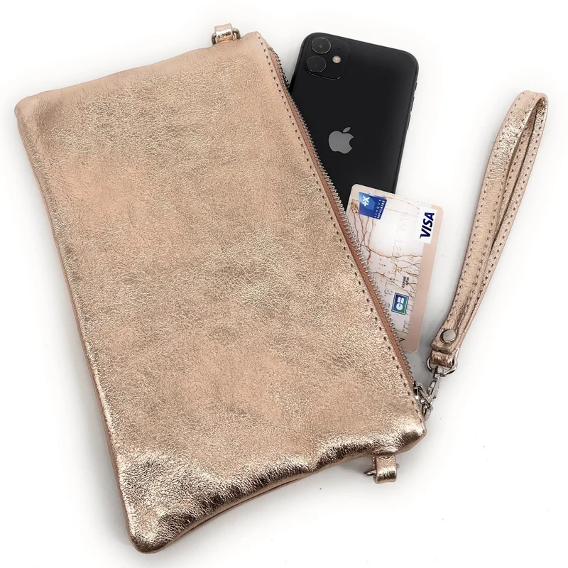Sac pochette en cuir irisé MELUSINE Rose gold