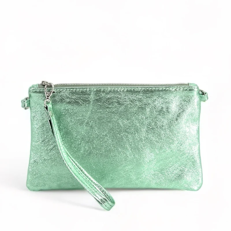 Sac pochette en cuir irisé MELUSINE Menthe givrée